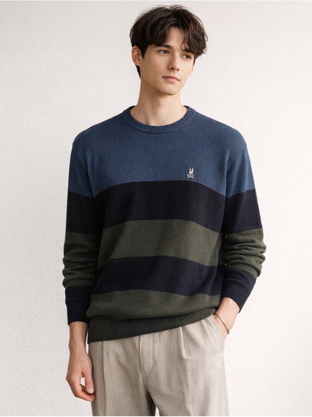 Psycho Bunny Pima Cotton Sweater Colorblock Stripe Large